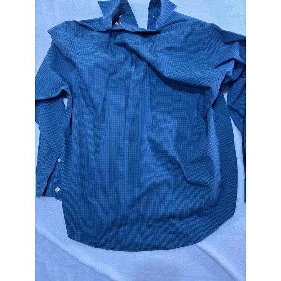 Roundtree Yorke Gold Label Dress Shirt Mens L Large Blue/Green Plaid Long Sleeve - Picture 7 of 7